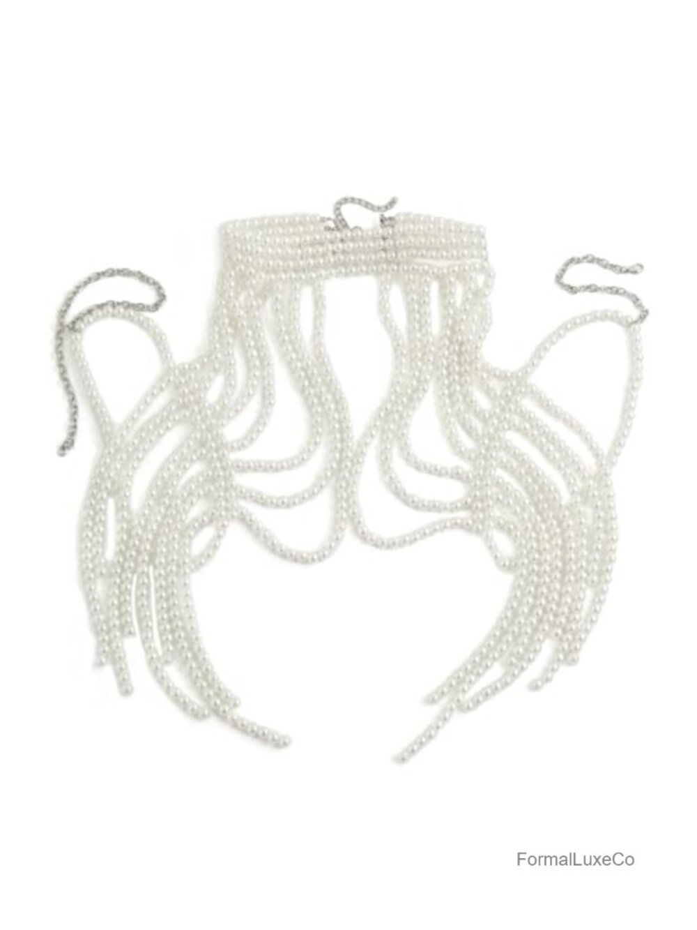 Multi Layered Pearl Neck Shoulder Chain Tassel Shawl Body Jewelry